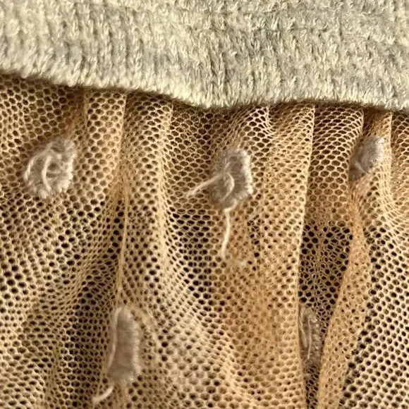 Ryu Sweater Dress Womens XL Beige Cowl Neck Lace Hem Boho Feminine Artsy - Picture 14 of 14